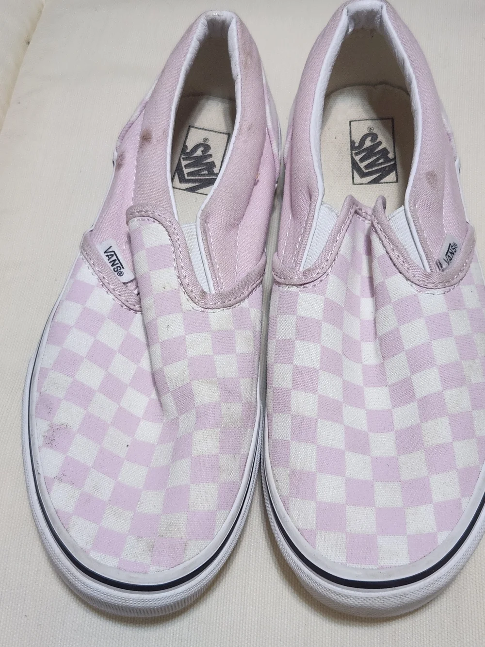 Vans Kids Slip-On Checkerboard Sneakers in Light Pink and White